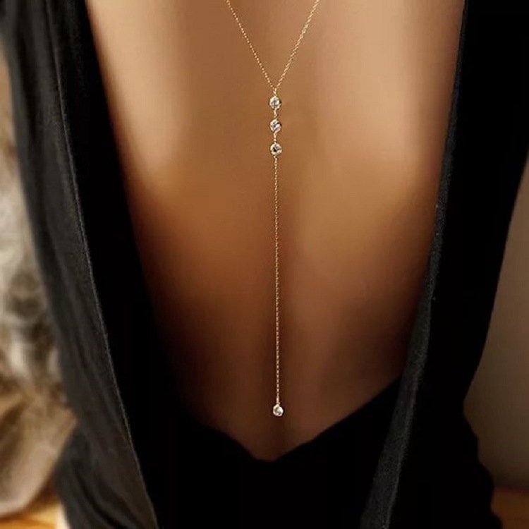 Body Jewelry Chain - Collier chaîne arrière en strass pour