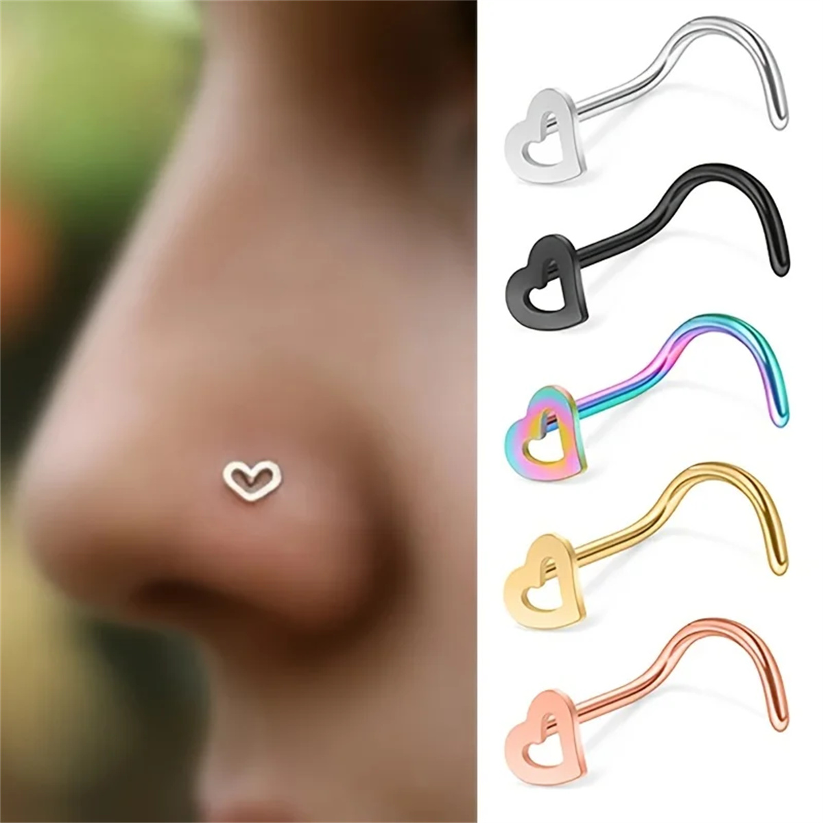 Nostril Screw Pin - 5pcs mode creux cœur en acier