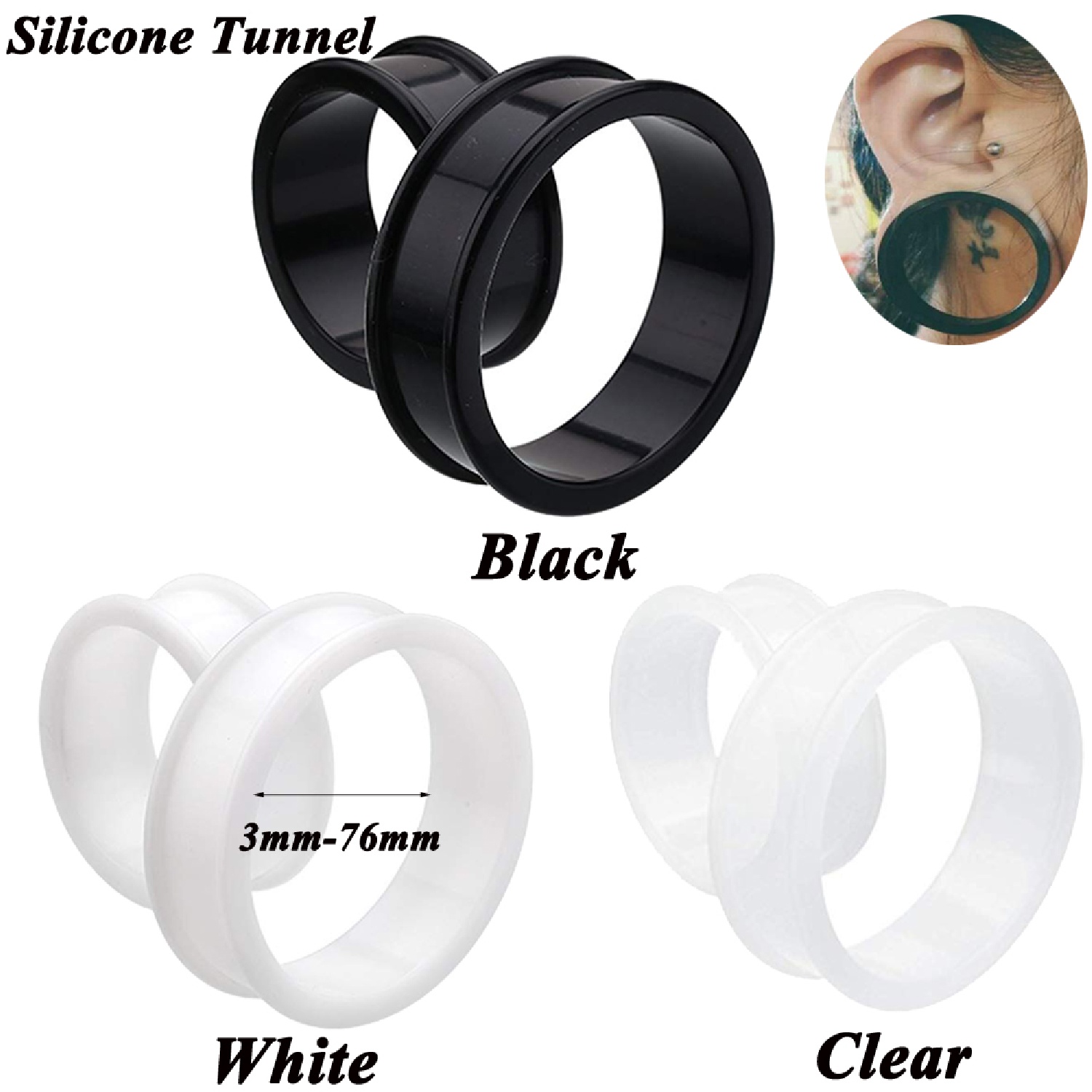 Body Jewelry Ear Gauges - 2pcs Supersize Flexible Silicone Double Flared