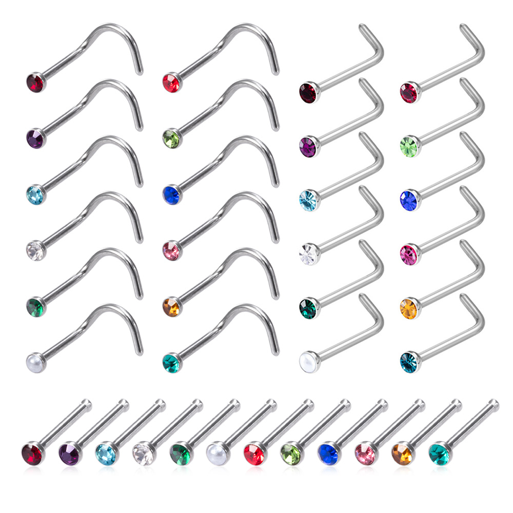 Nostril Screw Pin - 12 pièces pierre de naissance CZ