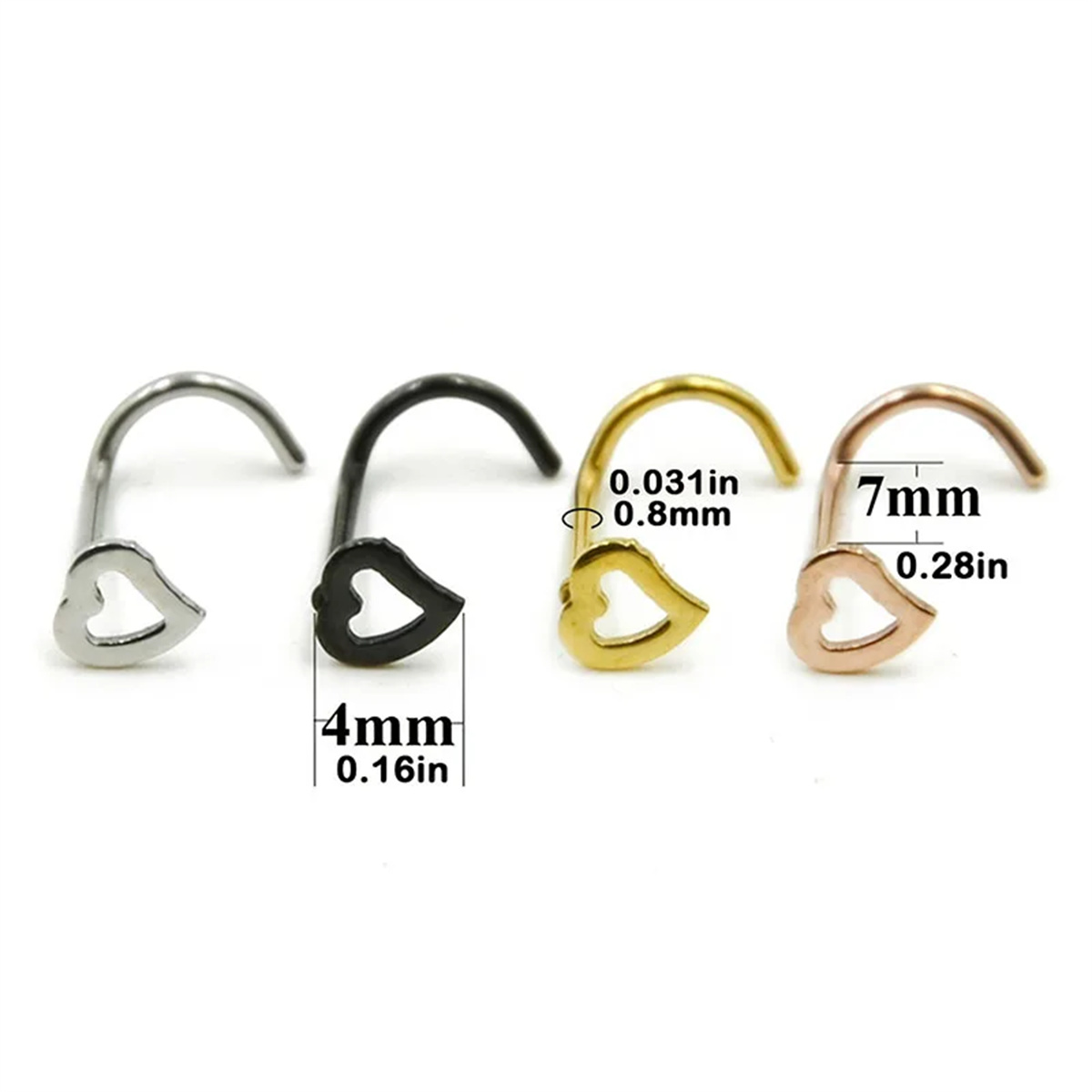 5pcs mode creux cœur en acier  - Nostril Screw Pin avis et prix