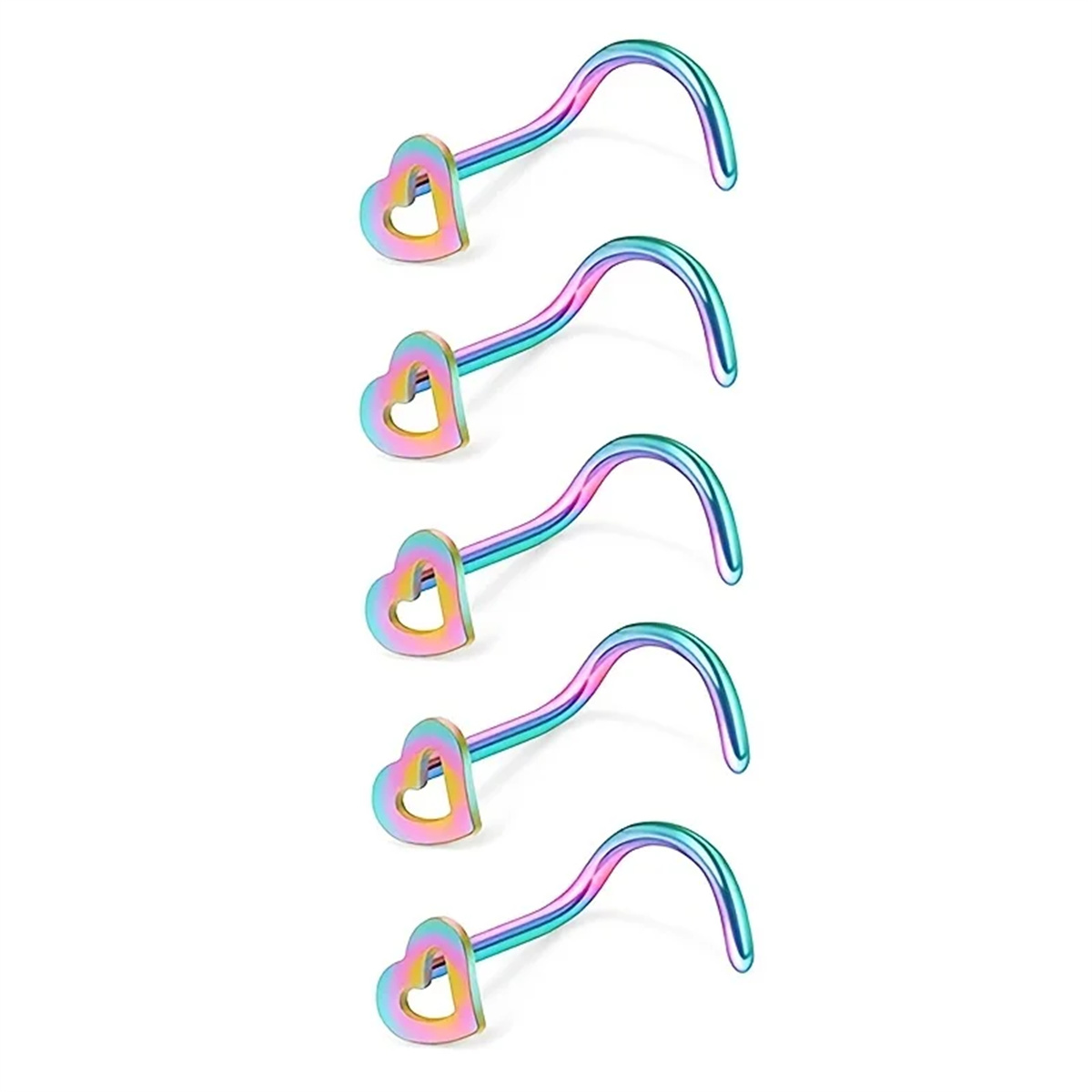 5pcs mode creux cœur en acier  - Nostril Screw Pin avis et prix